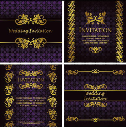 Ornate gold ornament invitation card background vector 04  