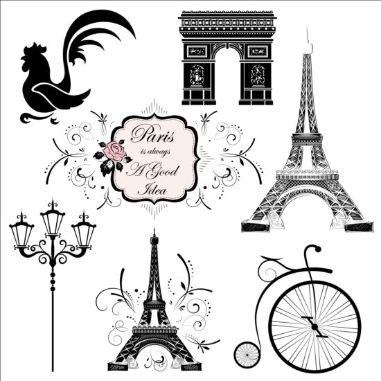 Paris style travel elements vector  