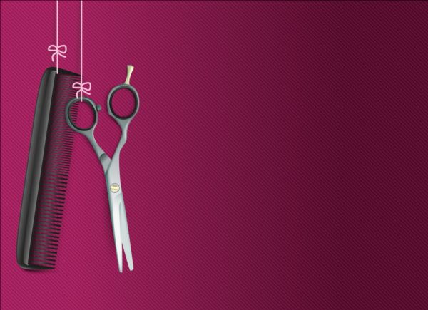 Purple background with scissors comb vector 02  