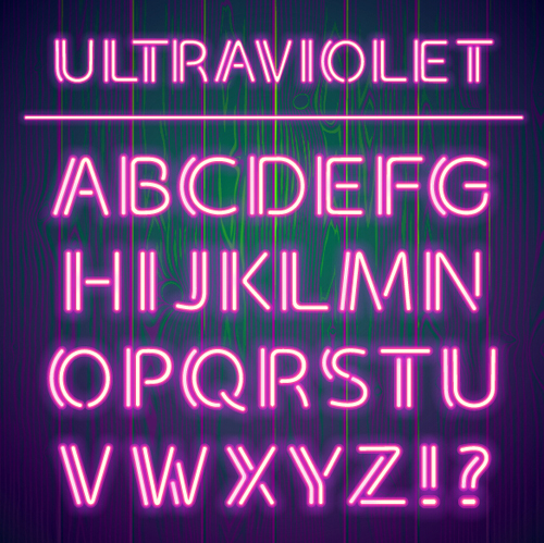 Purple neon light alphabet vector design 01  