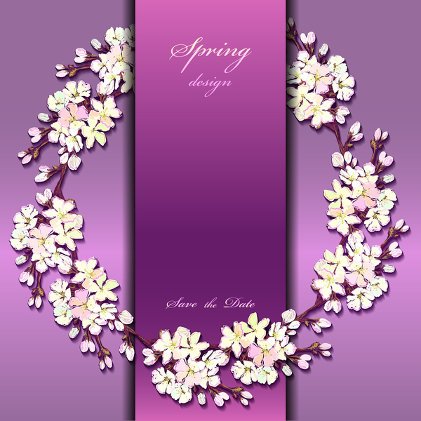 Carte de printemps violet avec des vecteurs de fleurs 02  