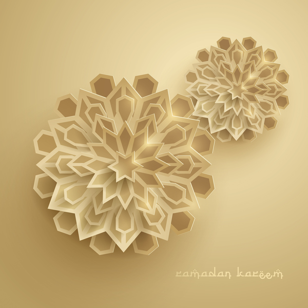 Ramadan background with paper cut flower vector 06  