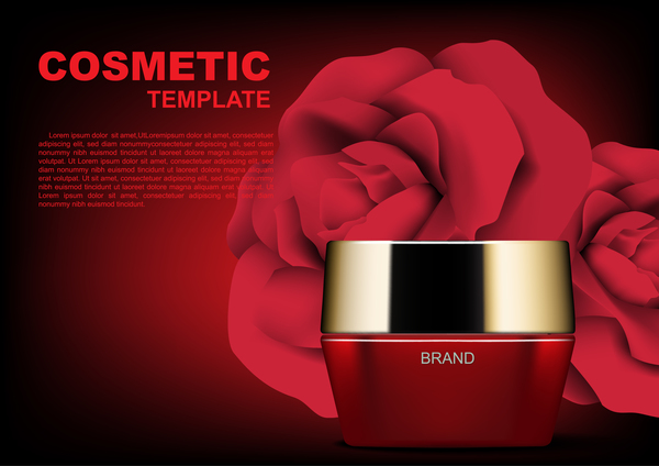 赤いバラ広告テンプレートベクトル05で設定された赤い化粧品  