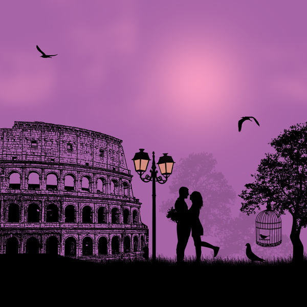 Rome sunset with romantic couple travel vectors 02  