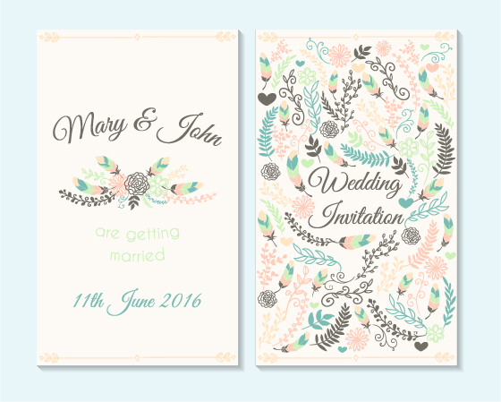 Simple wedding invitation floral card vector 04  
