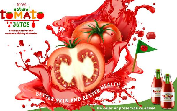 Natürlicher Saftplakat-Schablonenvektor 03 der Tomate  