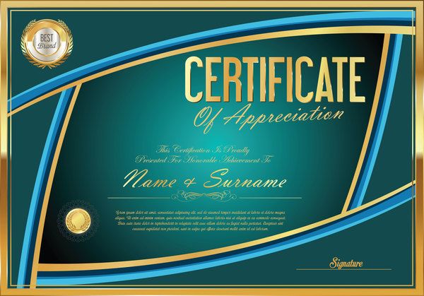 Vector certificate golden template material set 01  