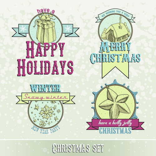 Vintage 2015 Christmas labels 02 vector set  