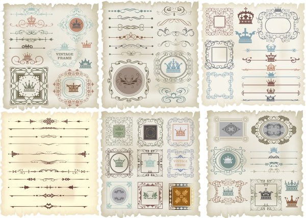 Vintage crown borders with frame vector material  