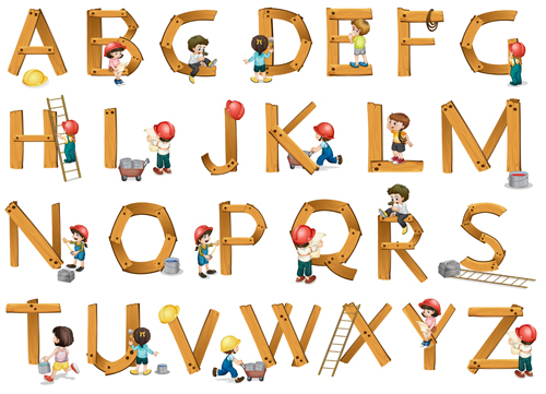 Wooden alphabet with child vector  