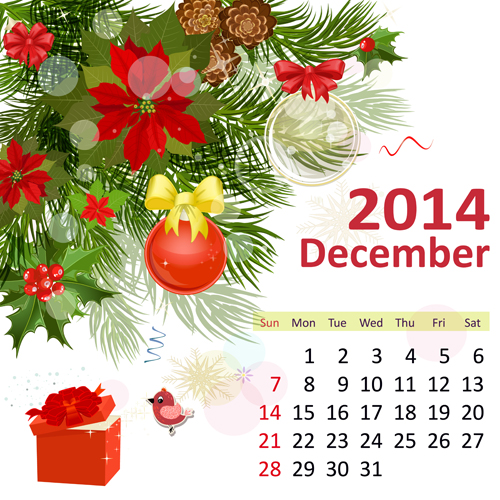 2014 Floral Calendar December vector  
