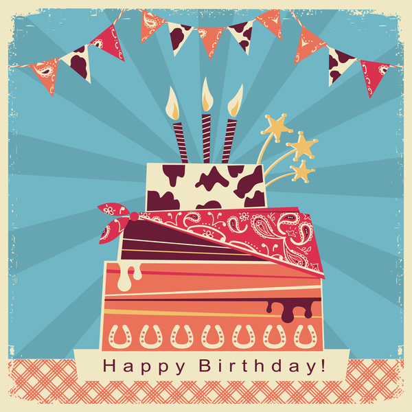 Cowboy-Geburtstagskarte mit Kuchen Vektor  