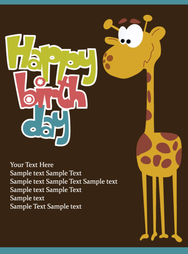 Cartoon Happy birthday postcard vector 02  