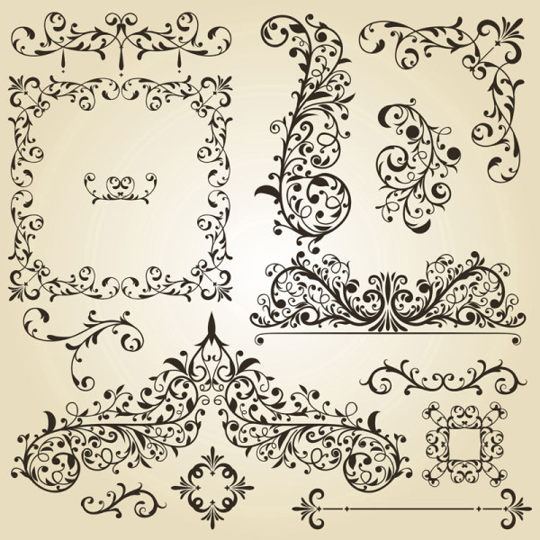 Vintage floral accessories and Borders vector 03  