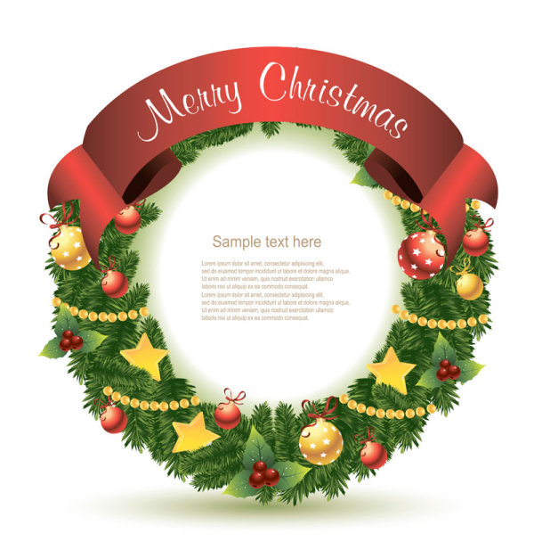 Christmas Decoration Circle with ribbons background vector  