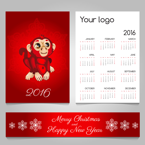 2016 calendars with christmas cards vector set 16  