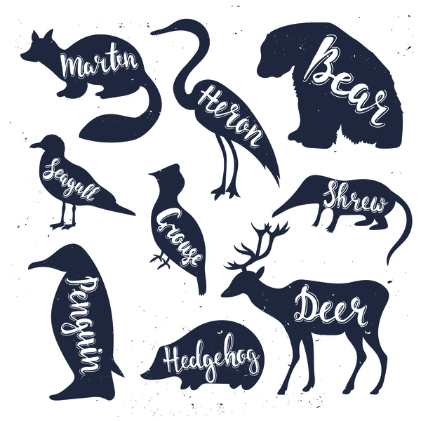 Animals silhouette with name vectors 03  