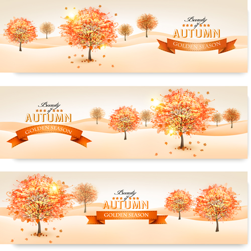 Beautiful autumn tree banners vector material 01  