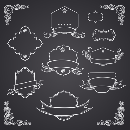 Black and white style ribbon with frames ornaments vector 05  