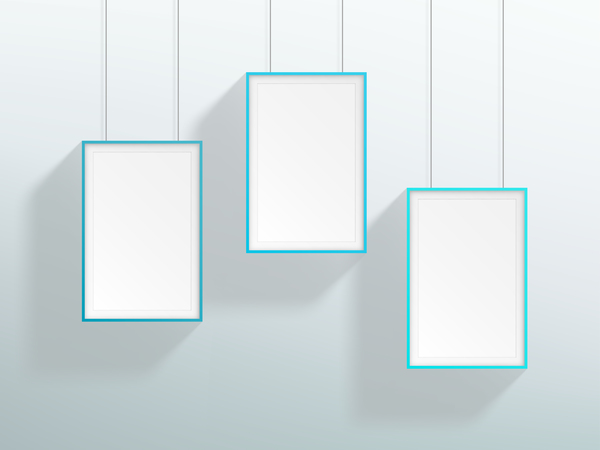 Blank blue realistic hanging frames design vector  