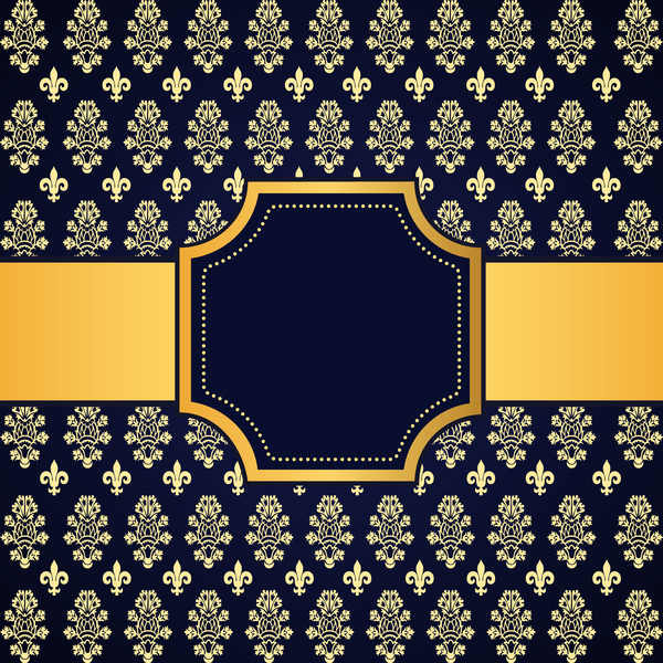 Blue decoration pattern background with golden frame vector  