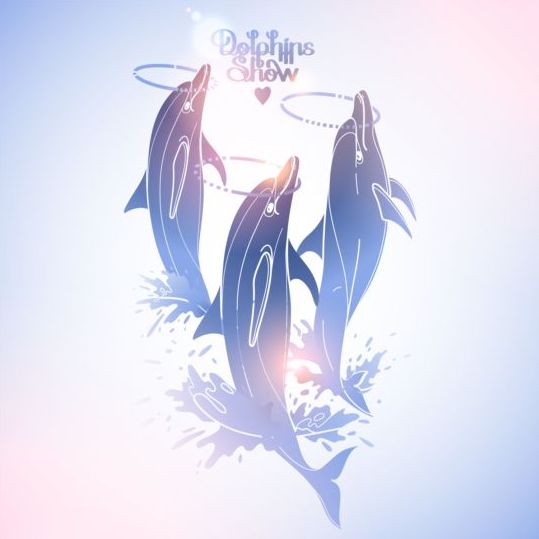 Blauer Delfin mit sommerlichem Hintergrundvektor 07  