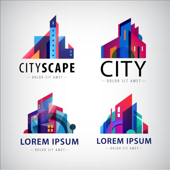 Building colored logos set vector  