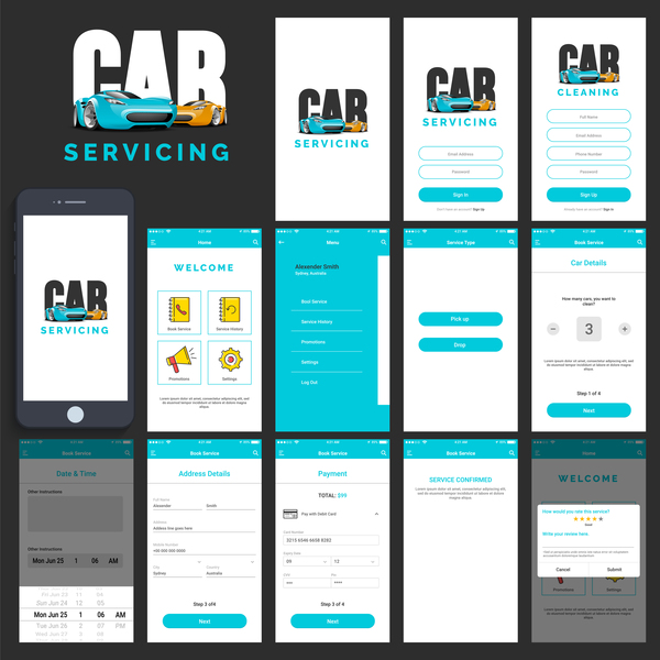 Auto-Service-app UI Design-Vektor  