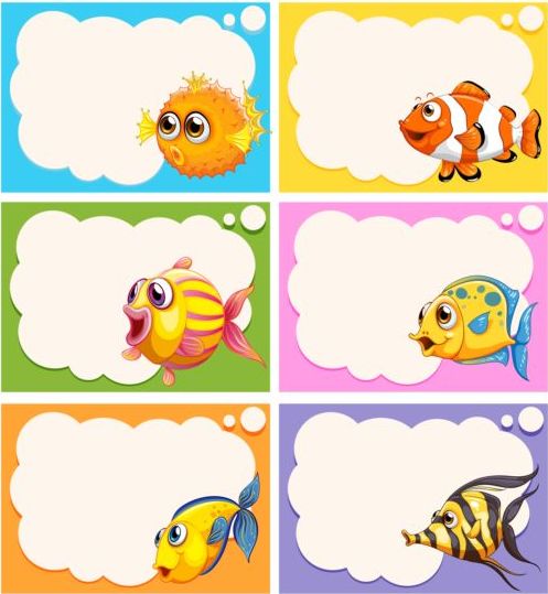 Cartoonfische mit Sprechblasen für Ihren Textvektor  