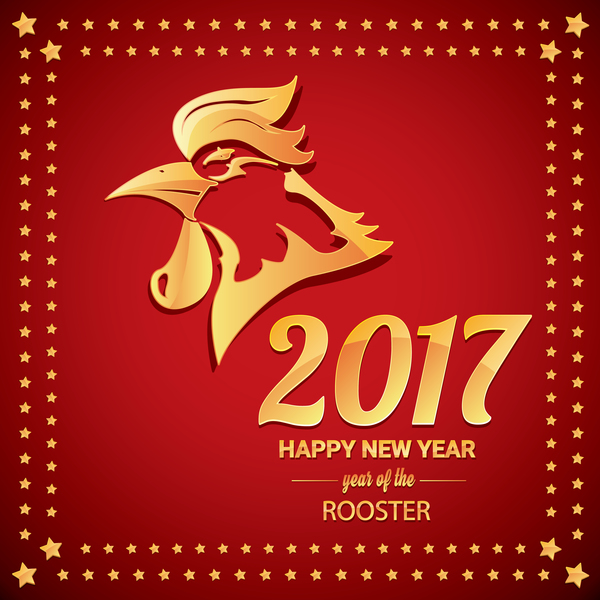Chinese New Year 2017 with Rooster and red background vector 05  