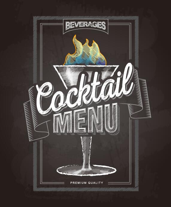 Couverture de menu cocktail avec tableau noir et craie dessin 13  
