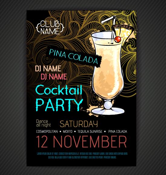 Cocktail party poster and flyer template vector 04  