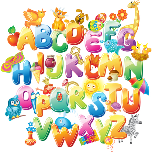 Colored alphabet with children literacy vector 02  