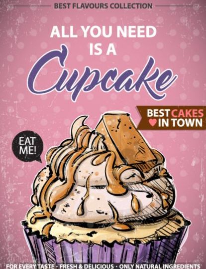 Cupcake vintage poster design vettoriali 02  