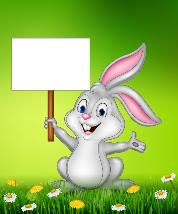 Cute little bunny with green easter background vector 12  