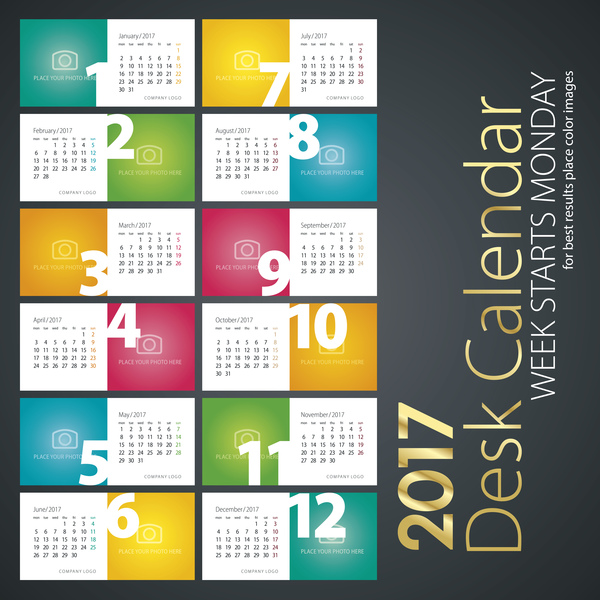 卓上カレンダー2017色付きベクトル  
