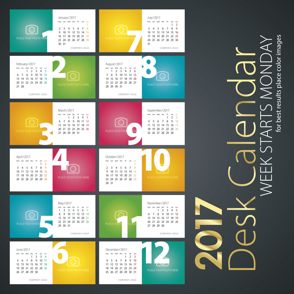 Desk calendar 2017 colored vector  