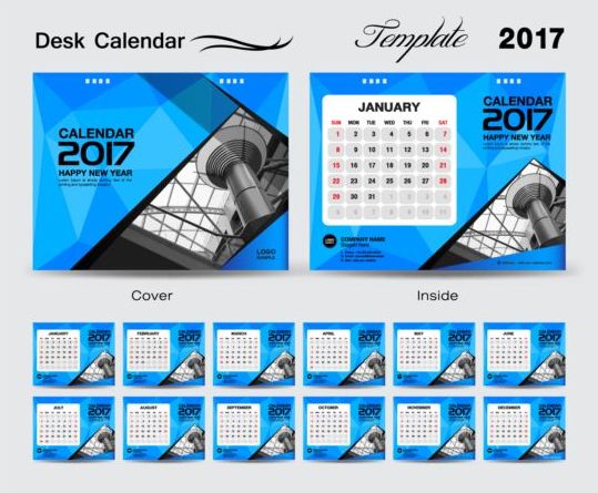 Schaufelkalender 2017 geometrisch blaue Vektorvorlage  