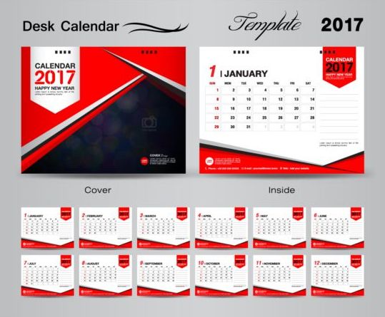 Calendario scrivania 2017 vettoriali modello 04  