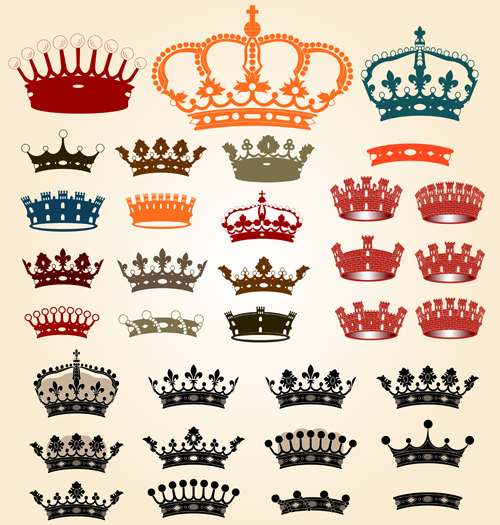 Different royal crown colored vectors  