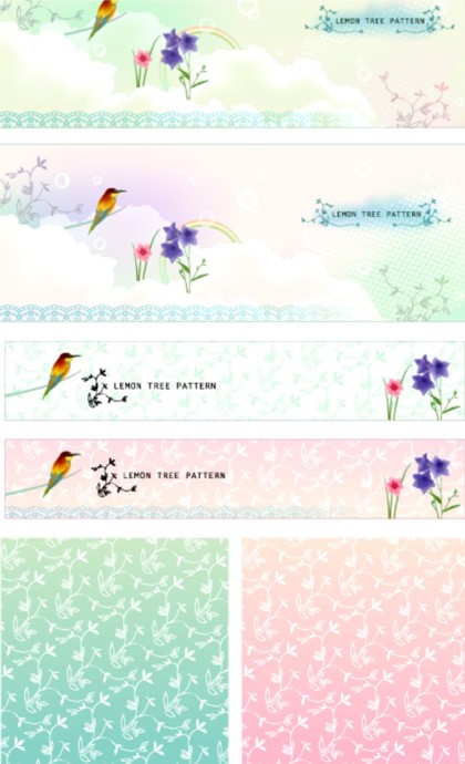 Dream flower with bird banner and pattern vector  