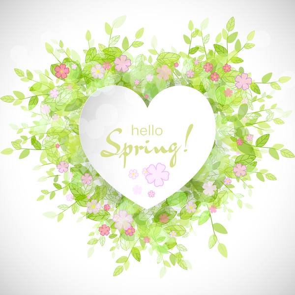 Fresh spring background with heart shape vector 04  