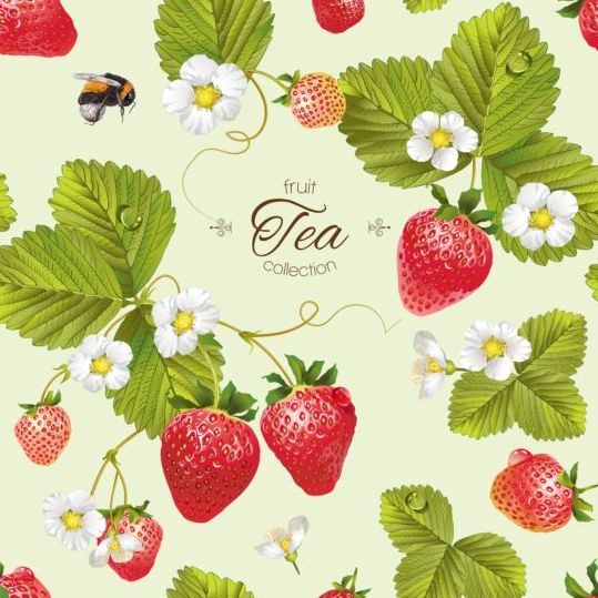 Frukt te med jordgubbs bakgrund vektor 01  