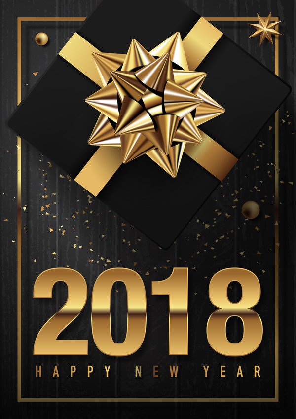 Carte d'or de l'année 2018 or avec vecteur de fond en bois noir 04  