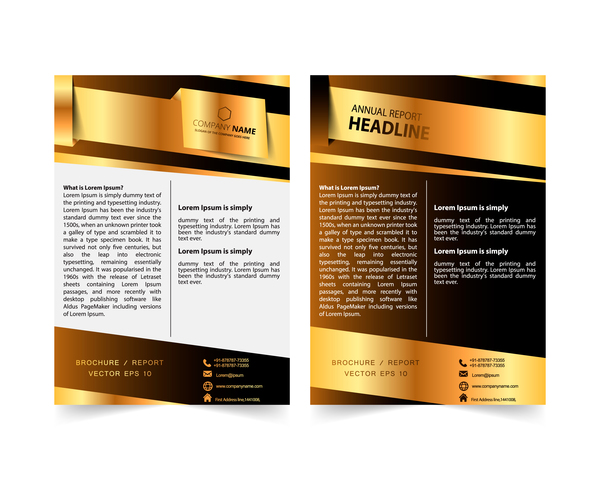 Golden company brochure cover template vector 07  