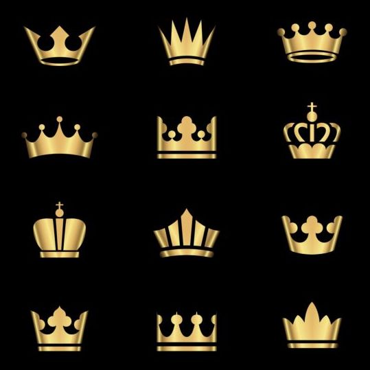 Golden crown ornaments vector set 02  
