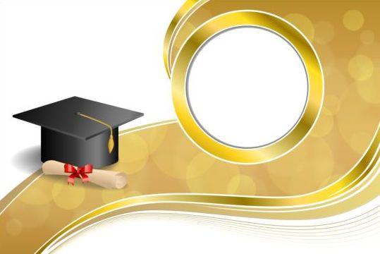Graduation cap with diploma and golden abstract background 05  