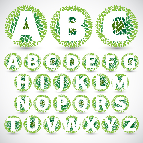 Green leaves alphabet excellent vector 02  