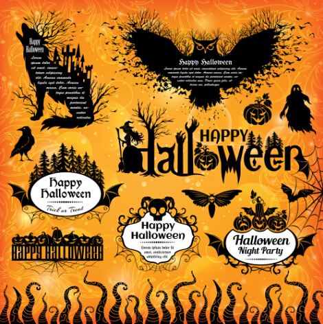 Halloween text frame with design elements vector 04  