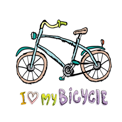 Hand drawn I love my bicycle design vector 01  